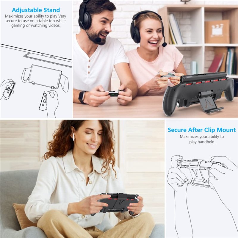 Image secondaire de OIVO Étui Grip pour Nintendo Switch, Coque Asymétrique de Confort Ergonomique avec Support Réglable et 5 Emplacements de Jeu pou