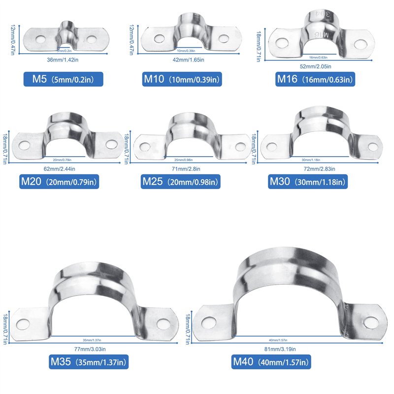 Image secondaire de XSHAO 80 Pièces U-Tube Pince, Acier inoxydable Collier Fixation Tube, Colliers de Serrage à Deux Trous Pour la Fixation du Suppo