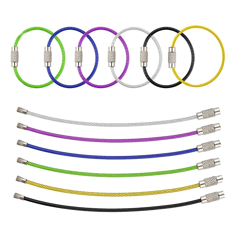 SIOPPKIK 30 pièces Porte-clés en Fil Couleur en Acier Inoxydable Porte-clés en câble Boucle Anneaux avec Joints en Acier Inoxyda