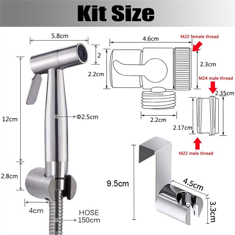 Image secondaire de Bidet à main robinet de toilette pulvérisateur bidet d'eau chaude, accessoires de bidet accessoire de douche en acier inoxydable