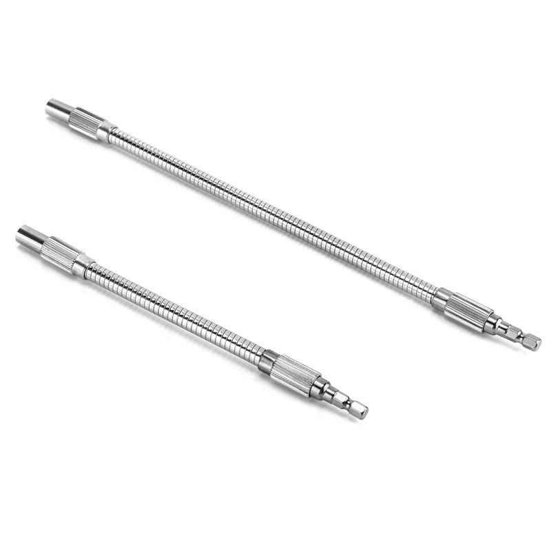 QWORK Rallonges Flexibles de Foret, Arbre Flexible pour Perceuse Visseus Tournevis, 1/4'' Tige Hexagonale, 200mm et 300mm (2 Piè