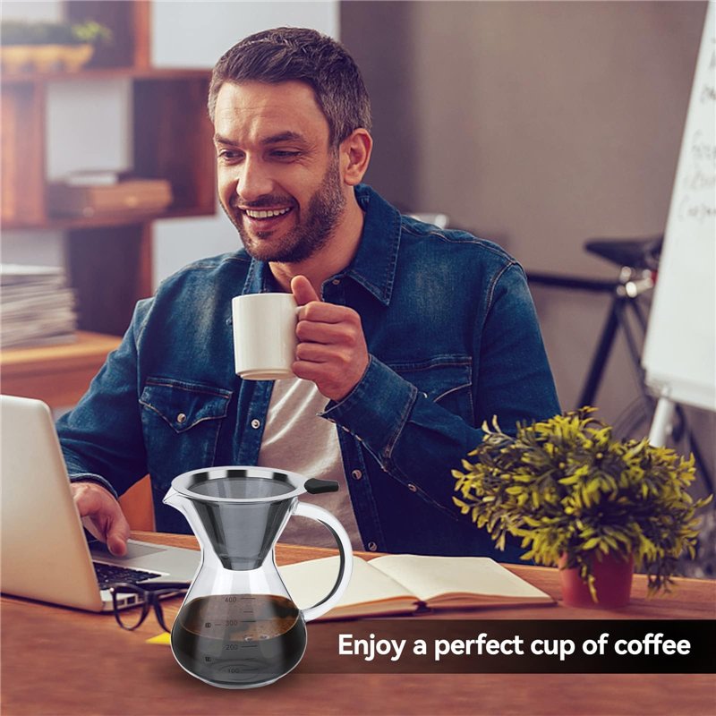 Image secondaire de Cafetière à verser,Filtre à Café Manuelle,Tasse verseuse cafetière 400ml,cafetiere,Versez Sur La Cafetière,Carafe en Verre Boros