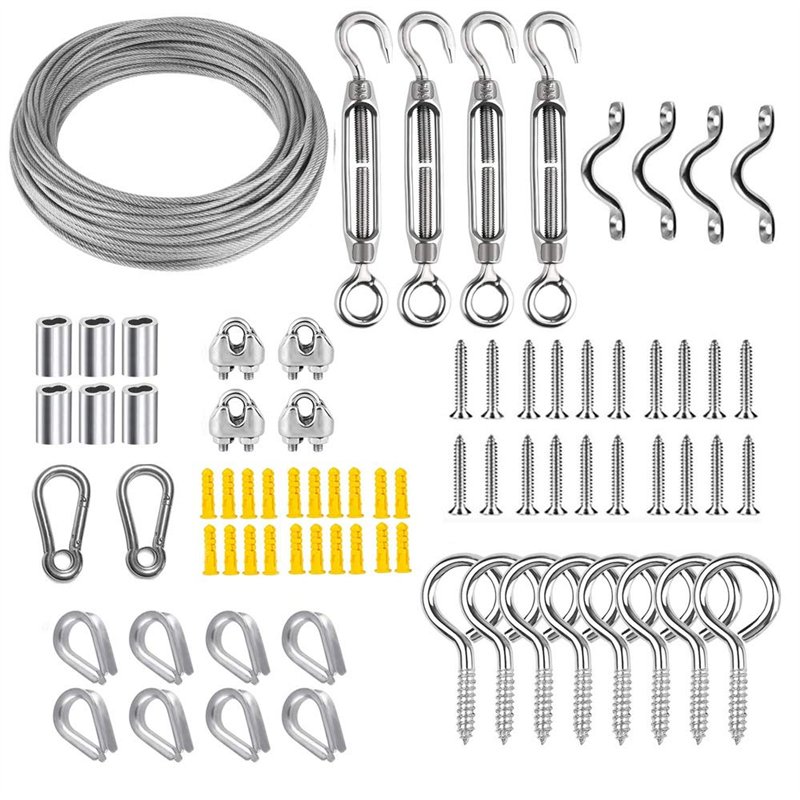 2mm Cable inox,Corde en Acier Inoxydable à Suspendre Kit,15M/2mm Câble en Acier Inoxydable Revêtu avec M5 Tendeurs de Fil,Serre-