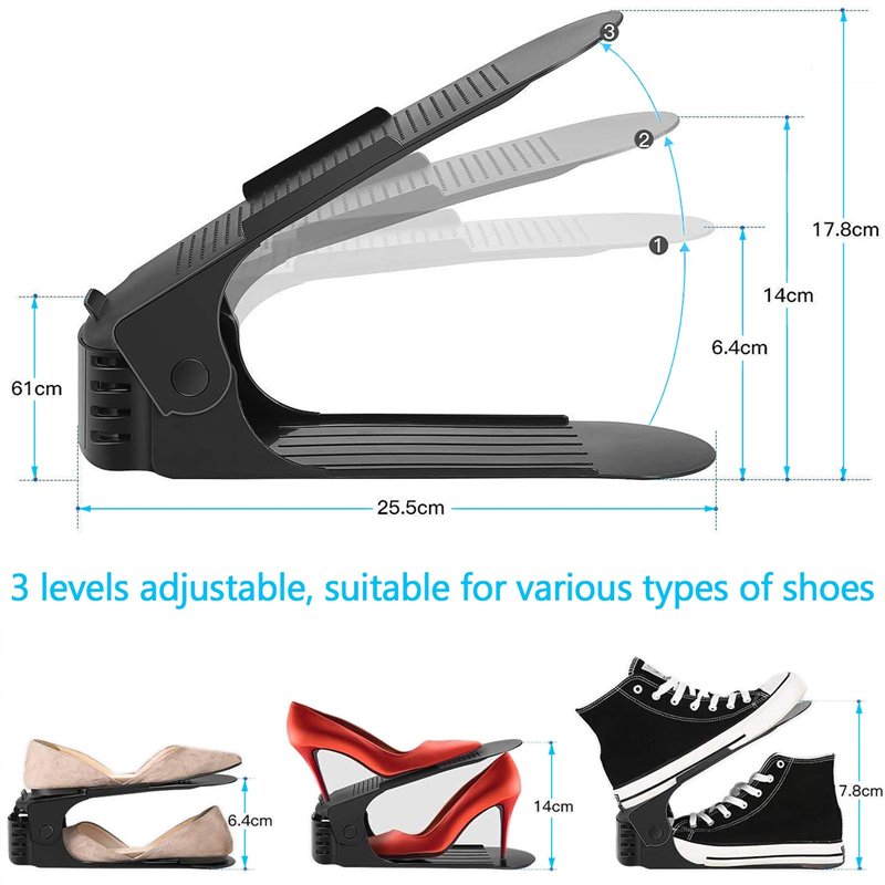 Image secondaire de SaiXuan Lot de 10 Support/Empiler à Chaussures Réglables,Organiseur,Rack Economie d'Espace (Noir)