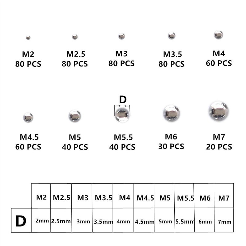 Image secondaire de Lot de 570 Billes de Précision en Acier Inoxydable 304,Sphères pour Roulements en Acier Inoxydable,Boules de Précision de 2-7 mm