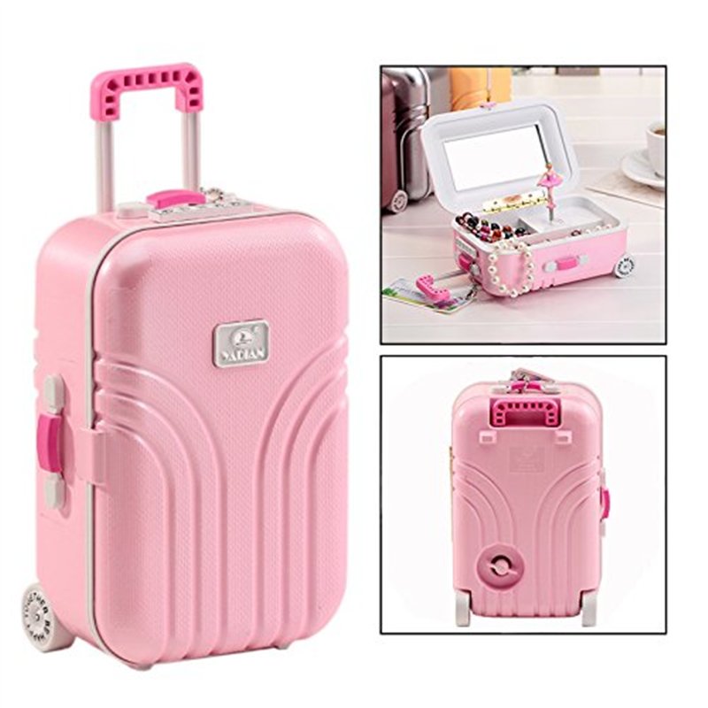 Image secondaire de OFKPO Boîte à Bijoux Musicale, Boîte à Musicale Formes en Valise Trolley, Coffret Bijoux pour Petite Fille Enfants