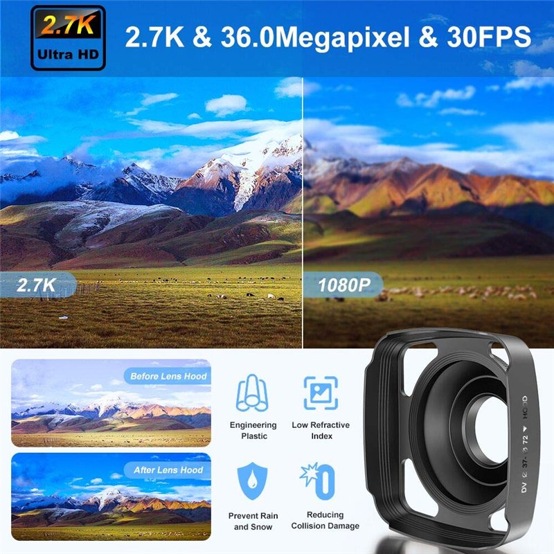 Image secondaire de Caméra Vidéo 2.7K Caméscope UHD 36MP Caméra de Vlog pour Youtube IR Night Vision 3.0
