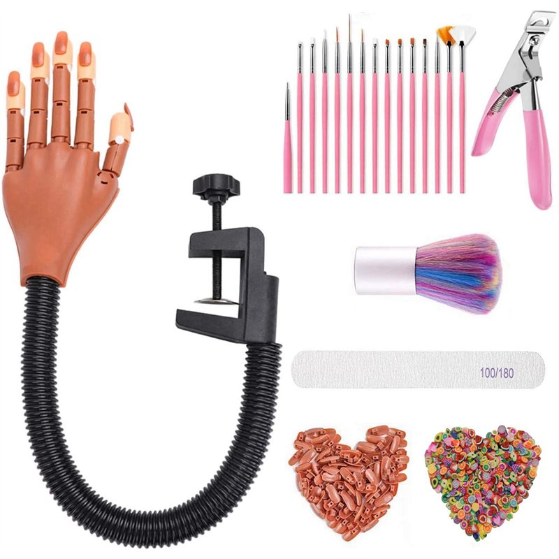 Reppkyh Main d'apprentissage pour nail art, maquillage, manucure, entraînement professionnel, avec 100 faux ongles