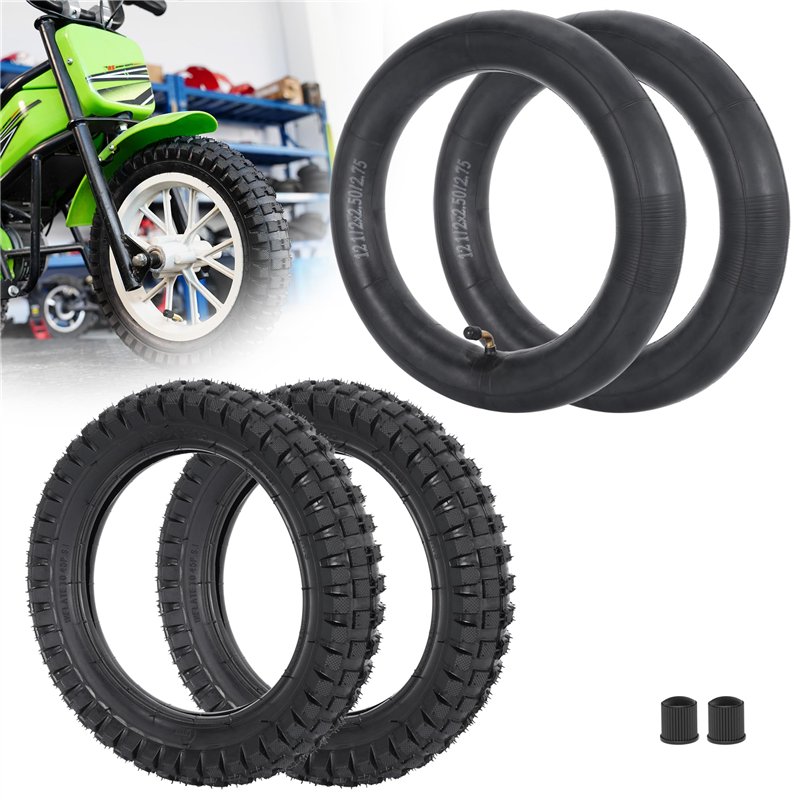2 jeux de 12,5x2,75 (12-1 / 2x2,75) pneus à crampons robustes et chambres à air avec potence tr87 courbée de remplacement pour m