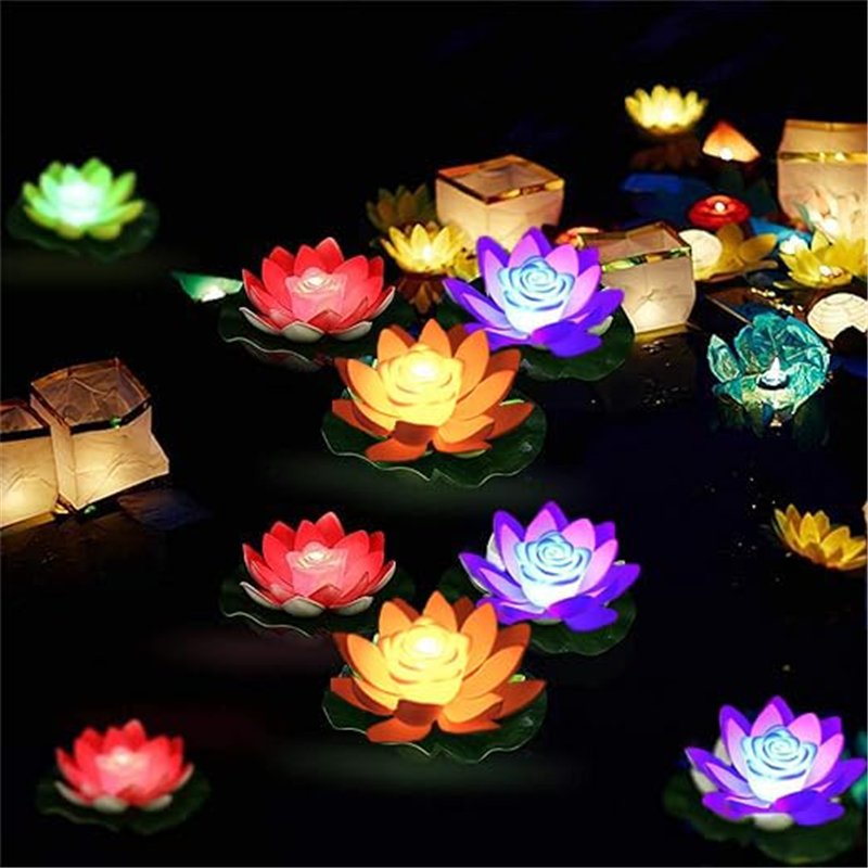 Image secondaire de FGX Lot De 3 Lanterne De Lotus Flottante à Led, NéNuphars, Led En Forme De Fleur De Lotus Artificielle Flottante, LumièRe De Lot