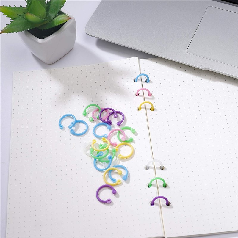 Image secondaire de Anneaux de Livre Plastique Classeur à anneaux Métalliques Keychain pour Carte d'étude Album Photo Scrapbook Feuilles 96 Pièces M