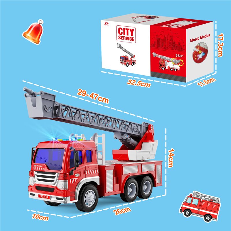 Image secondaire de GizmoVine Gros Camion Pompier Jouet, Grand Voiture Pompiers XXL avec Échelle, Sonore et Lumineux, Realiste Maquette Véhicule, Fi