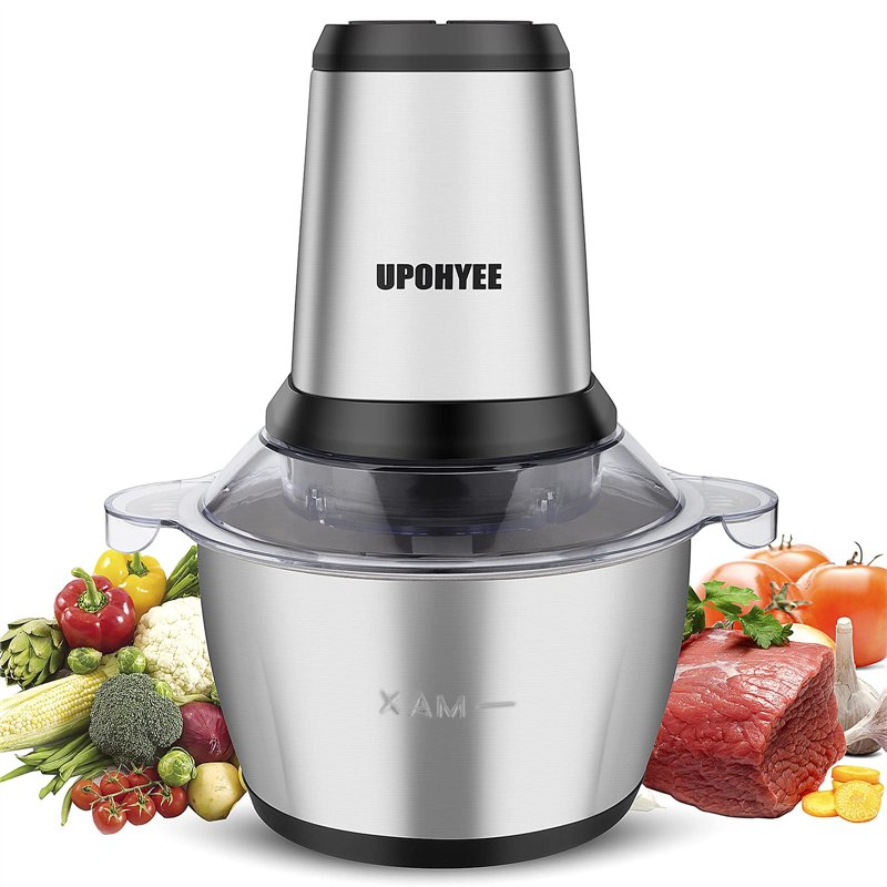 UPOHYEE Hachoir électrique 600 W hachoir cuisine avec 4 lames et 2 L Bol en acier inoxydable Electrique Mixeur Cuisine 2 vitesse