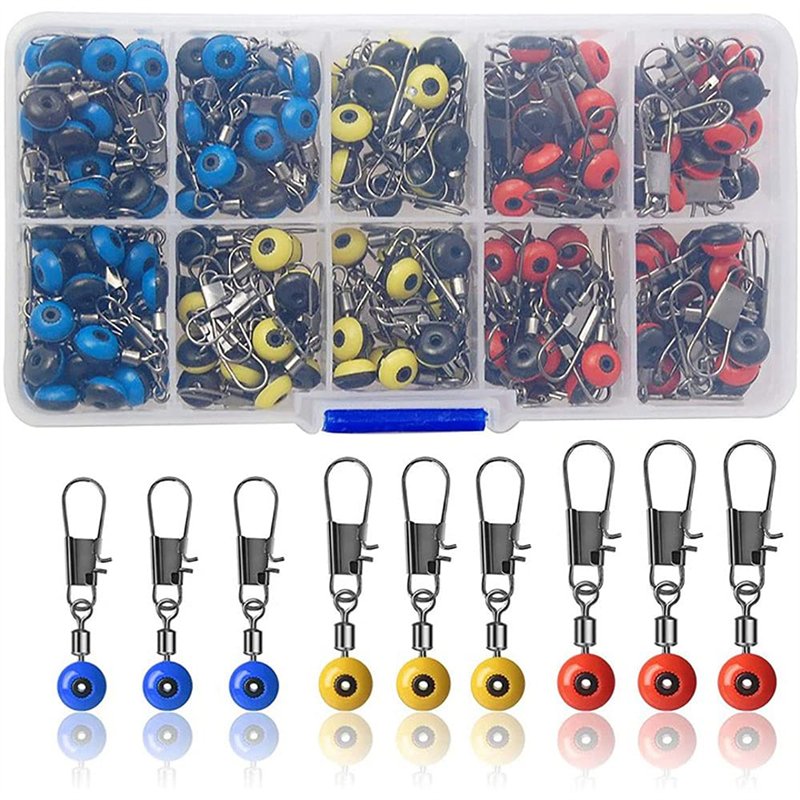 100 Pièces Émerillon de Pêche, Agrafes de Pêche, Haricot Espace de Pêche, Accessoires de Perles de Pêche en Mer, Petit Kit d'Acc