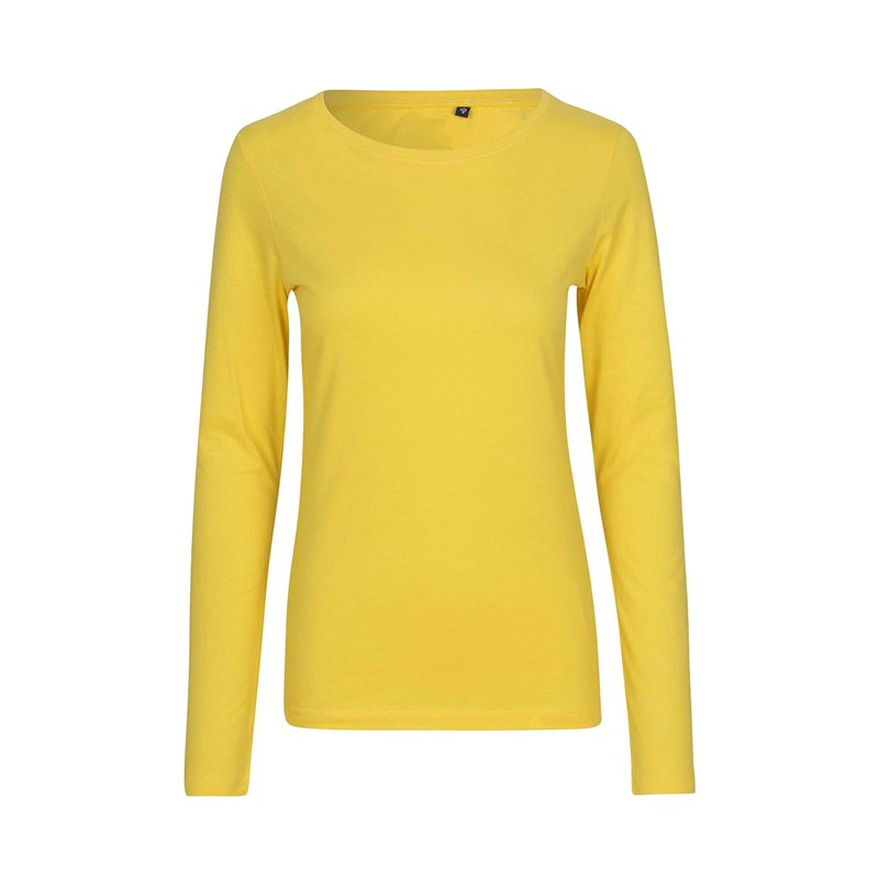 Green Cat T-shirt à manches longues pour femme, 100 % coton biologique, commerce équitable, certifié Oeko-Tex et Ecolabel, jaune