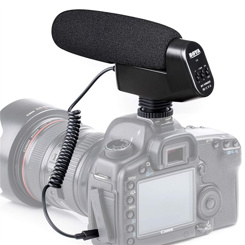 Boya BY-VM600 Microphone cardioïde directionnel à condensateur 3,5 mm pour Appareil Photo Canon Nikon Sony Pentax DLSR (Pare-Bri