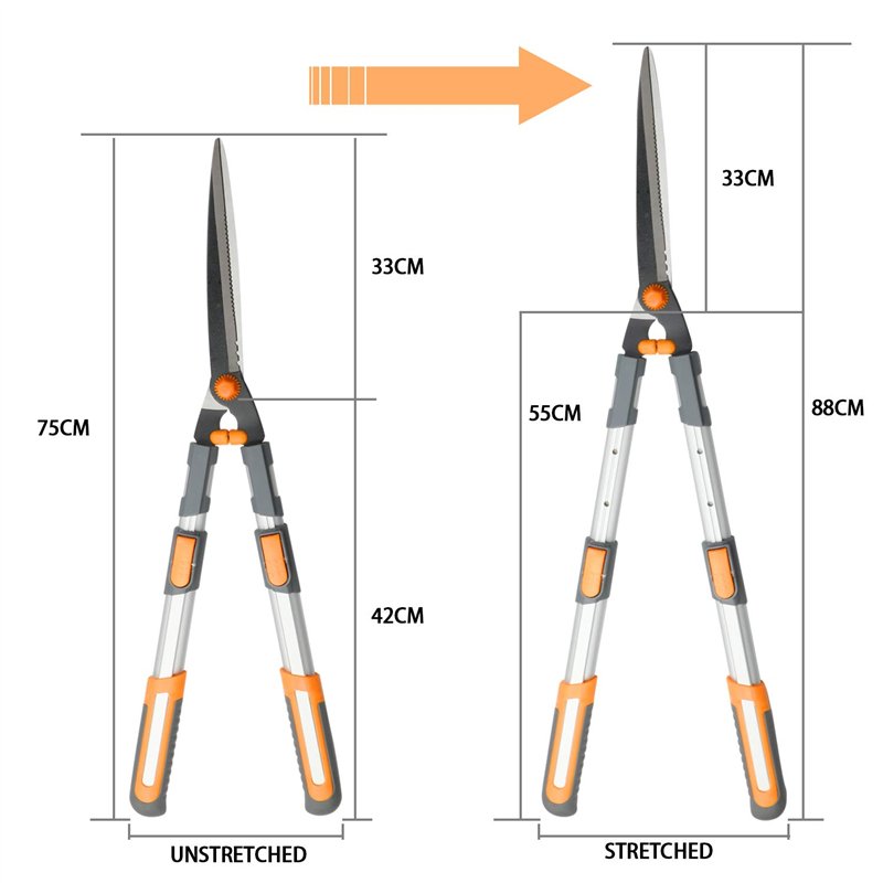 Image secondaire de AIRAJ Cisailles à Haies Professionnel Télescopique Manuel 75-88CM,Lame en Acier SK-5,Poignée Ergonomique,Longueur Evolutive Exte
