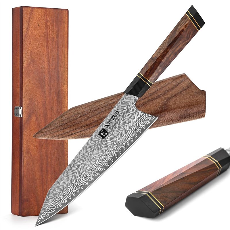XINZUO 21.5cm Couteau de Chef en Acier Damas, Couteau de Cuisine Kiritsuke Couteau Professionnel -Manche en Bois de fer du Désert