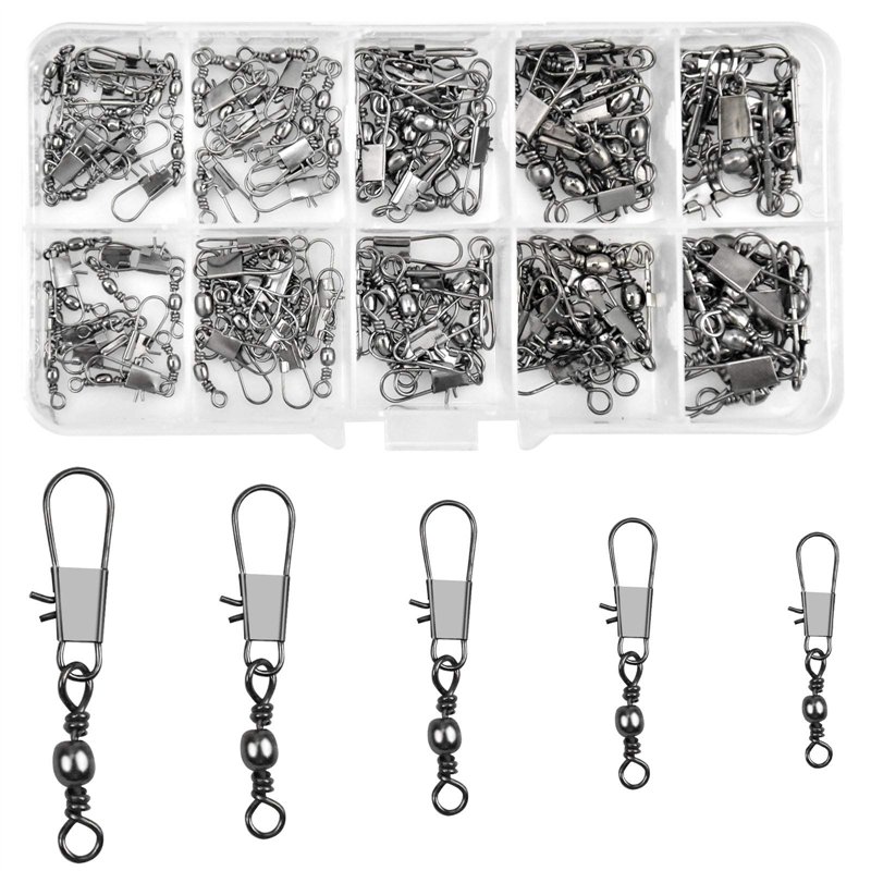 100 Pcs Emerillon de Pêche Emerillons Roulement à Billes Pivotant de Pêche avec Verrouillage Encliquetable Connecteurs Instantan