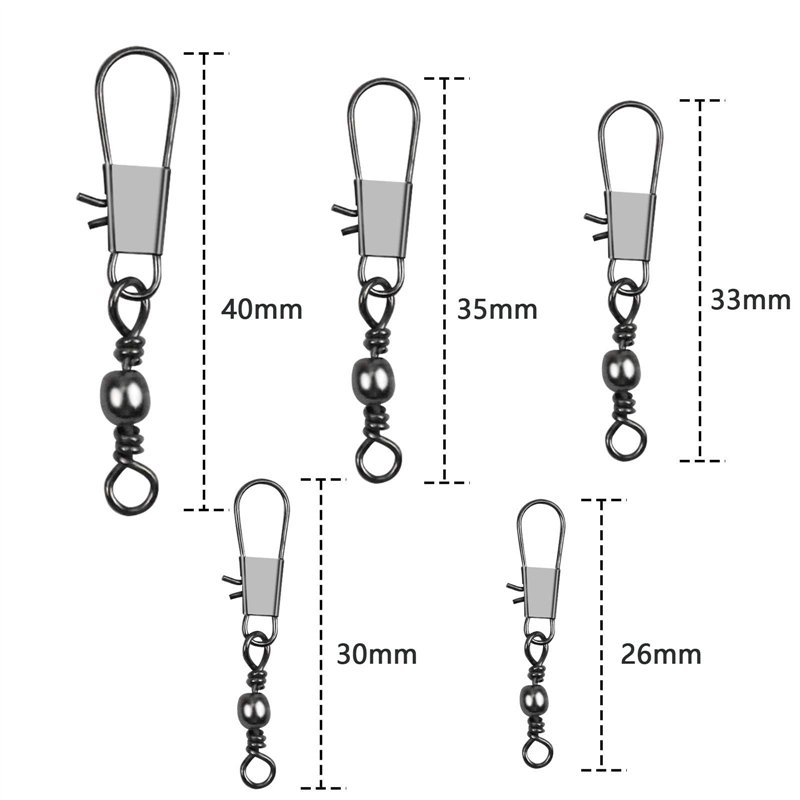 Image secondaire de 100 Pcs Emerillon de Pêche Emerillons Roulement à Billes Pivotant de Pêche avec Verrouillage Encliquetable Connecteurs Instantan