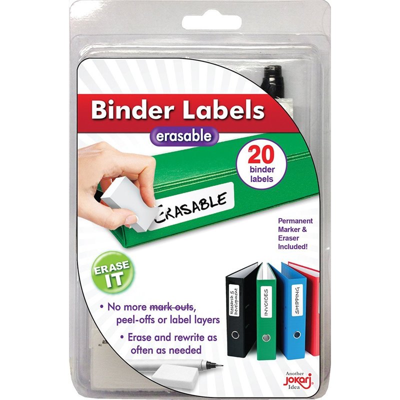 JOKARI Étiquettes de classeur réutilisables effaçables pour Bureau et école, 3,4 x 1 po. Le kit Comprend 20 Autocollants avec Un