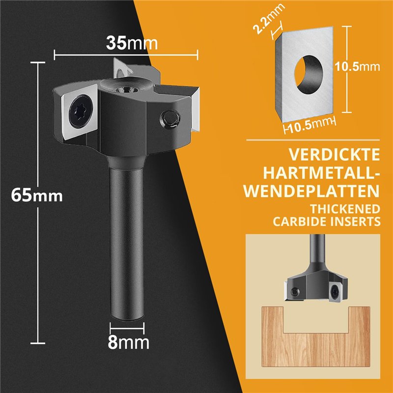 Image secondaire de SpeTool Fraise à Surfacer avec 3 Inserts 8 mm Diamètre de Tige 35 mm Diamètre de Coupe Fraise de Rabotage Fraise Défonceuse Coup