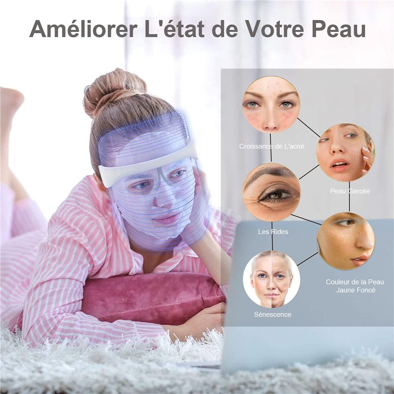 Image secondaire de 7 Couleur LED Masque luminothérapie, Beauty Masque photonique pour le rajeunissement de la peau Anti-âge Acné Tache Cicatrice En