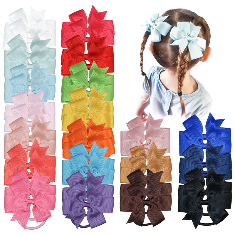 JOYOYO 40 pièces élastiques cheveux filles avec noeuds en ruban taille moyenne 9 cm, noeud cheveux fille chouchou cheveux fille