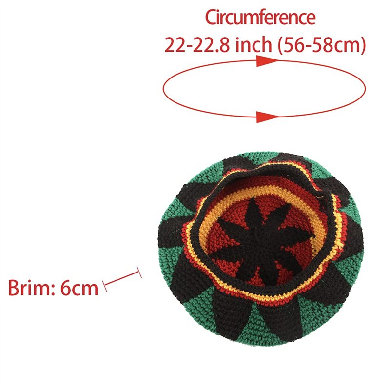 Image secondaire de HunterBee Bonnet Rasta en Laine tricotée Reggae Chapeau Rasta jamaïcain coloré Bonnet au Crochet Ample Beret Rasta Homme