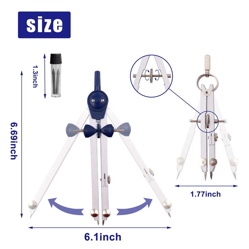Image secondaire de Lot avec compas en acier inoxydable et 5 accessoires pour enfants pour le dessin les mathématiques et la géométrie
