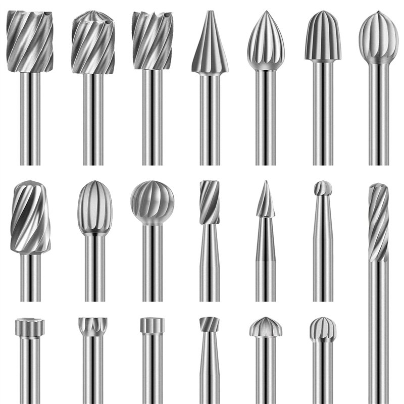 Lot de 20 fraises rotatives, outil de sculpture en acier rapide avec tête de meulage de 3 mm pour le travail du bois, la sculpture