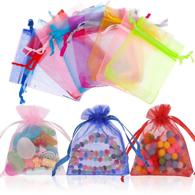 KroY PecoeD 50 Pcs Sachets Organza Coloré, 7 x 9 cm Organza Gift Bags Bijoux Pochette Cadeau en Organza, Sachet Bonbon Organza