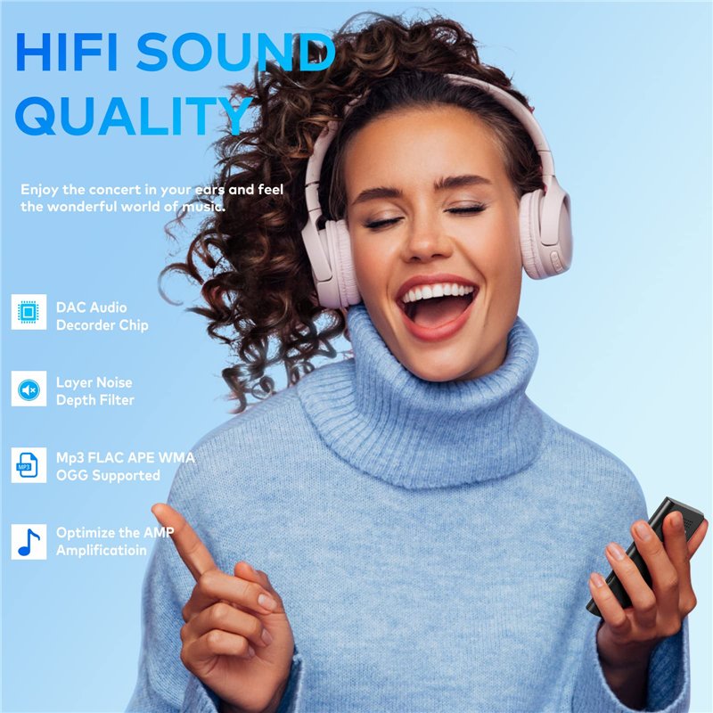 Image secondaire de ZOOAOXO 64Go Lecteur MP3, Lecteur de Musique avec Bluetooth 5.2, Haut-Parleur HD Intégré, Radio FM, Enregistreur Vocal, Design M