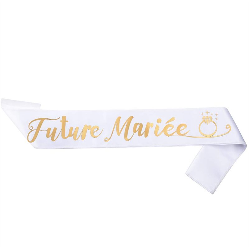 Image secondaire de Écharpe EVJF en Polyester Blanche Bride To Be Ceinture Bande Ruban Accessoire Déguisement Décoration Party pour Enterrement de V