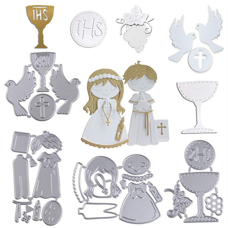 MEJOSER 4 Sets Matrices de Découpe Scrapbooking Baptême Cutting Dies Noël Pochoir Carbone pour Papier Carte Anniversaire Fête Ma