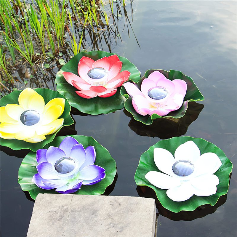 Image secondaire de jindaaudio 4 Pièces Lampe Lotus de Bassin Flottant, Lampes Solaires à Capteur de lumière, Lampes de Pelouse étanches Extérieures