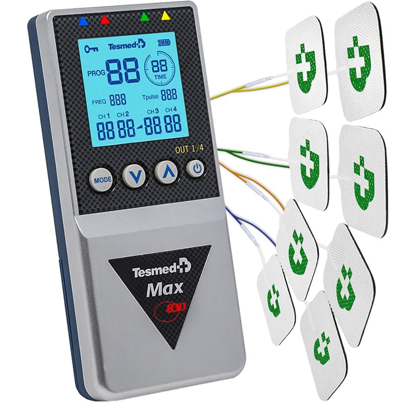 TESMED Max 830: Electrostimulateur Musculaire Professionnel Tens/EMS/Massage avec Stimulation Séquentielle, 4 Canaux, 115 Progra