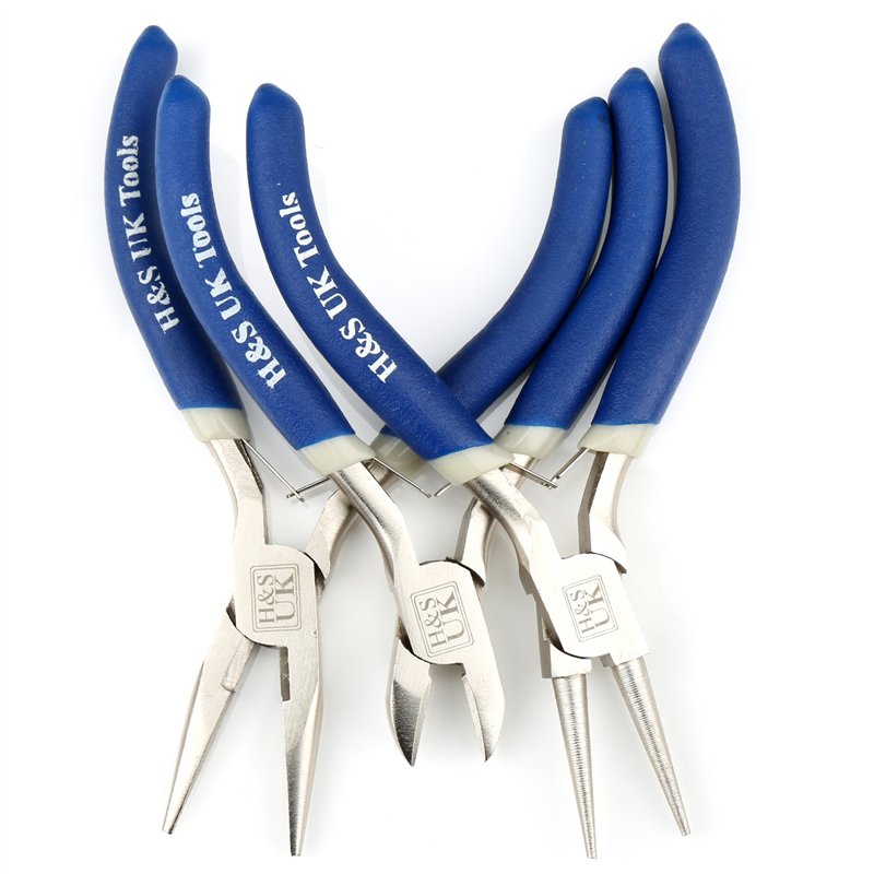 H&S Outils Chromés pour Création de Bijoux - Set de 3 - Mini Pinces Longues, en Aiguille & à Bout Rond pour la Creation des Bijo
