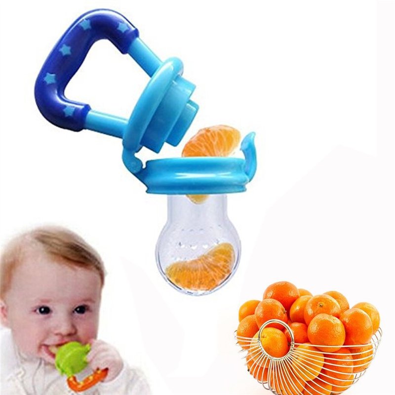 DMZK 1 Pcs Bébé Tétine Sucette Biberon Grignoteuse Silicone, Ajouter de la Nutrition des Tout-petits Mous Gags Outil - Bleu, M