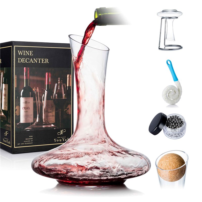 Carafe à Décanter Carafe à Vin avec Un Support de Séchage, Bouchon, Brosse et Perles, Carafe à Vin Rouge, du Vin Cadeau, Aérateu