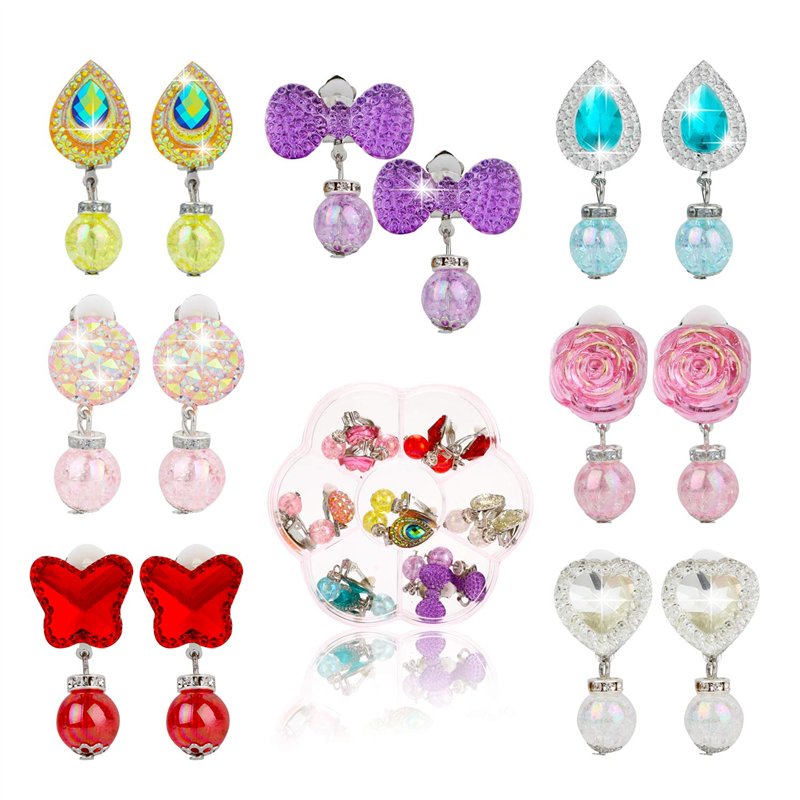 Image secondaire de Hifot 7 paires Boucles d'oreilles clip Boucles d'oreilles sans motif percé Habille Princesse Bijoux Accessoires pour les filles