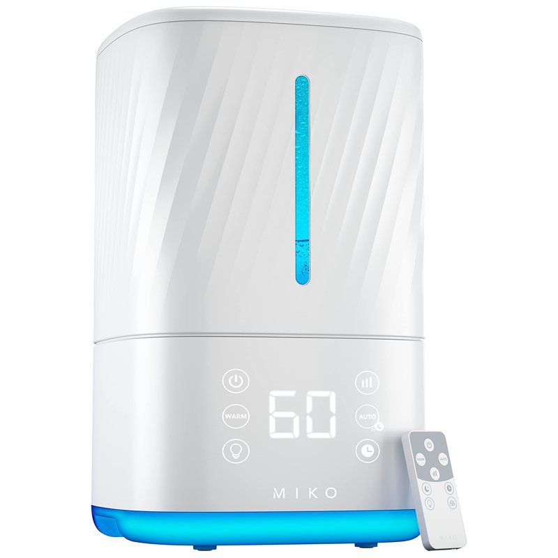 MIKO Humidificateur avec brume fraîche et chaude, humidificateurs à ultrasons pour grande pièce – Filtre à eau, mode automatique