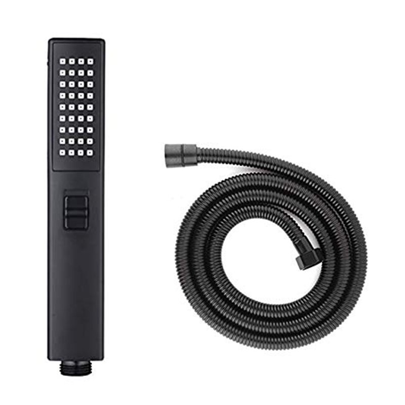 Housler Pommeau de douche carré noir mat 2 fonctions avec flexible de 1,5 m