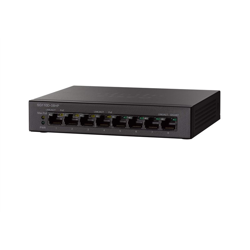 Cisco Commutateur non géré SG110D-08HP avec 8 Ports Gigabit Ethernet (GbE) plus 32 W PoE, protection à vie limitée (SG110D-08HP-