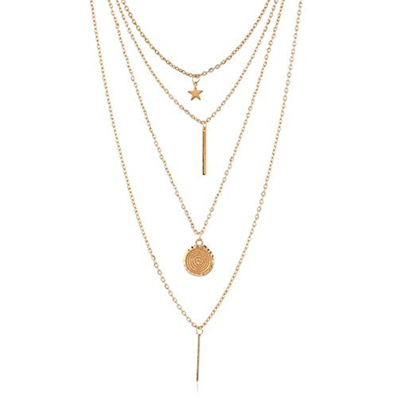Image secondaire de Jovono Bohemia multicouche dames collier avec pentagramme et chaînes pendentif chaînes de collier de modèle pour les femmes