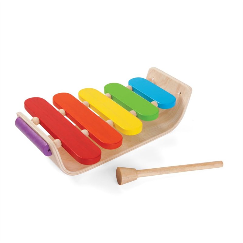 PlanToys Xylophone Ovale en Bois pour Enfants - Xylophone en Bois avec 5 Lames Colorées, Poignée Solide et Maillet - Jouet Music