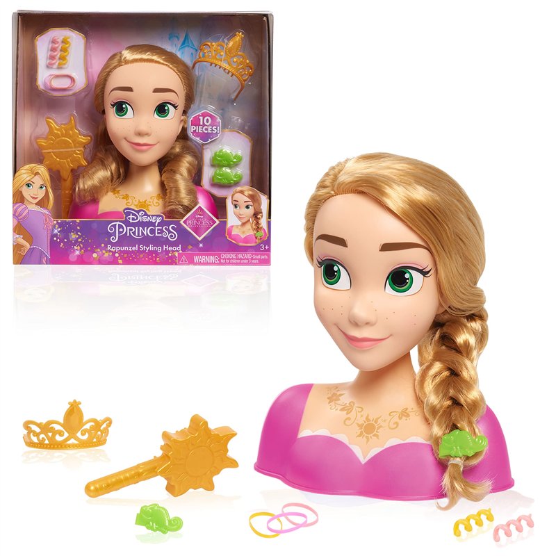 Tête à coiffer Raiponce Princesses Disney, Chevelure Blonde, Coffret de 10 Accessoires, Raiponce, Jouets pour Enfants de 3 Ans e