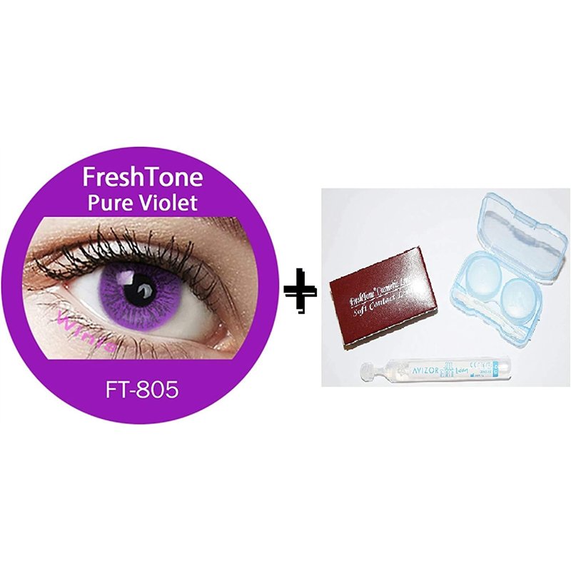 Image secondaire de FreshTone Lentilles De Contact De Couleur Pure Violet 1 Ton Kit De Rangement Boitier Pince et applicateur Offert 12 Mois sans co