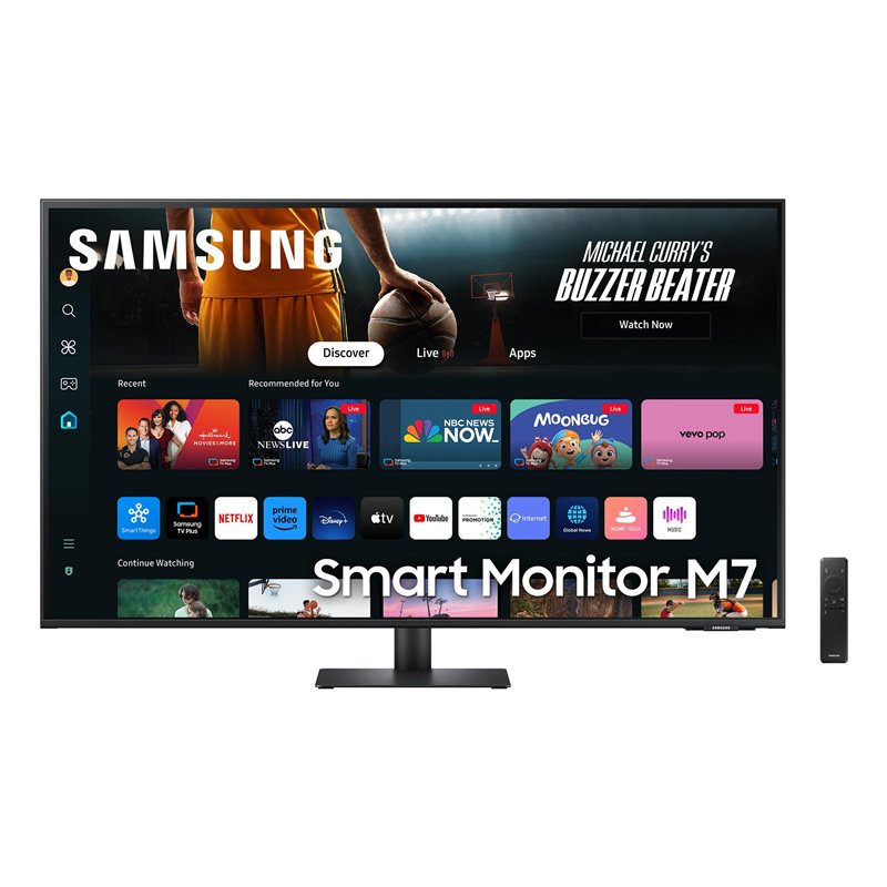 Samsung Smart Monitor M7 Noir - 43'' - Dalle VA, UHD 4K (3840 x 2160), 60Hz, 4ms, Inclinable, 2 x HDMI (2.0), USB-C (65W), 3 x U