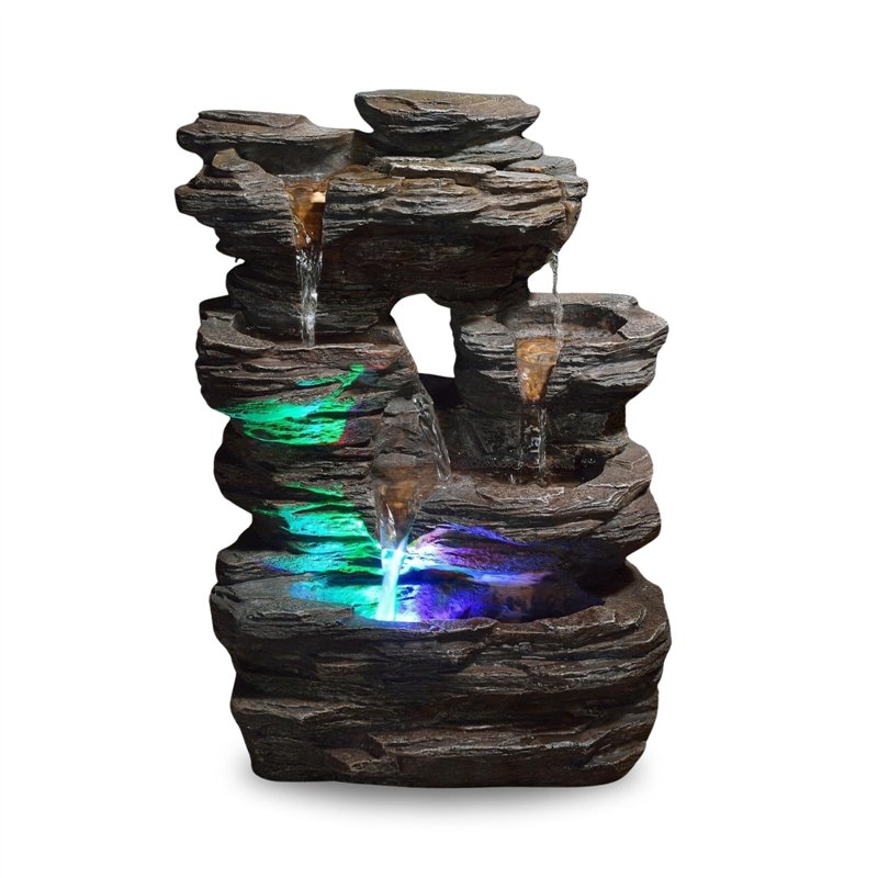Zen’Light - Fontaine d’Intérieur Nature Pietra - Décor Zen Naturel en Résine Imitation Roche, Idéal Méditation & Détente - Casca
